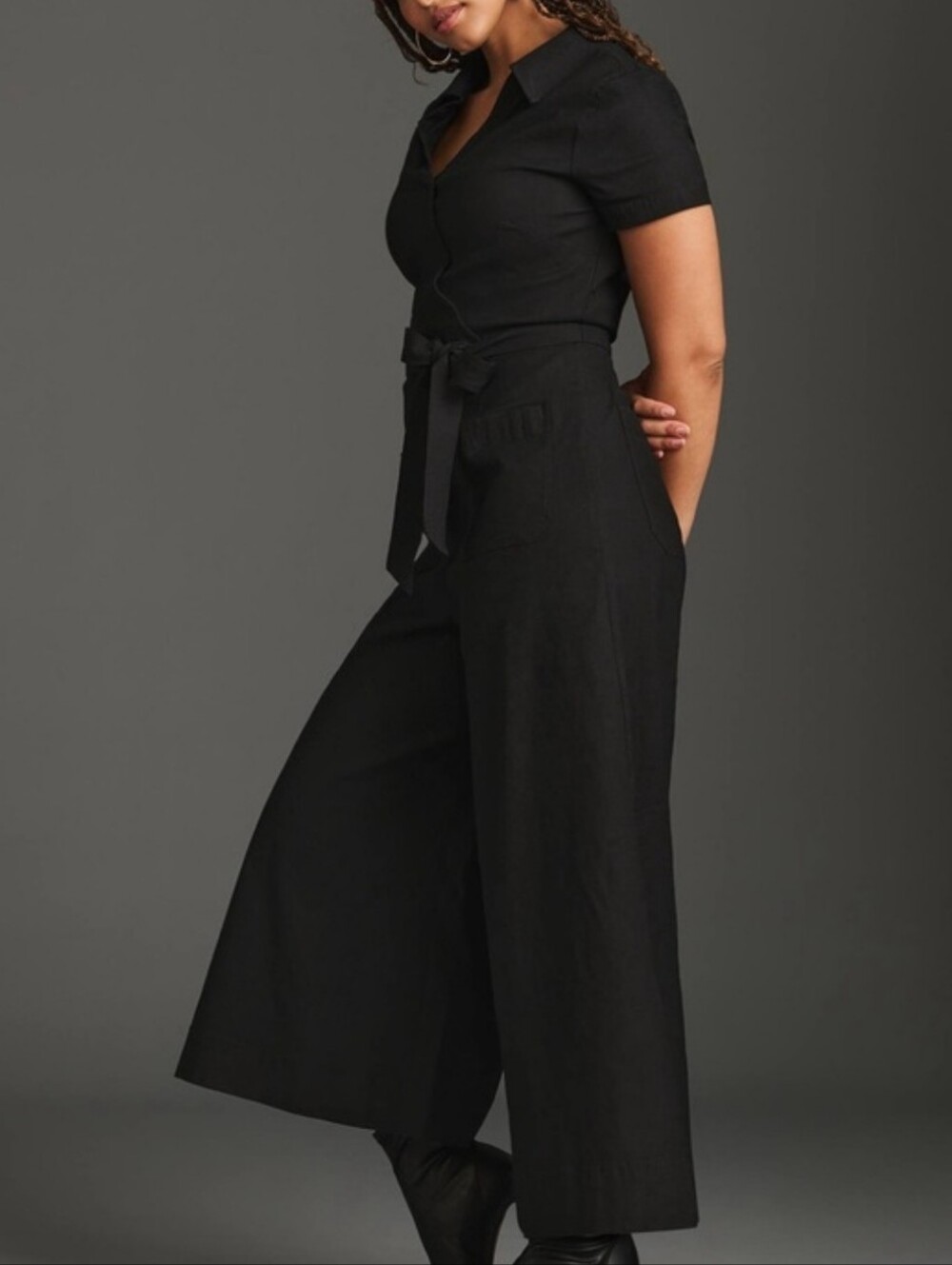 Anthropologie Maeve The Colette Wide Leg Wrap Jumpsuit In Black Magic Fabric - Picture 3 of 16
